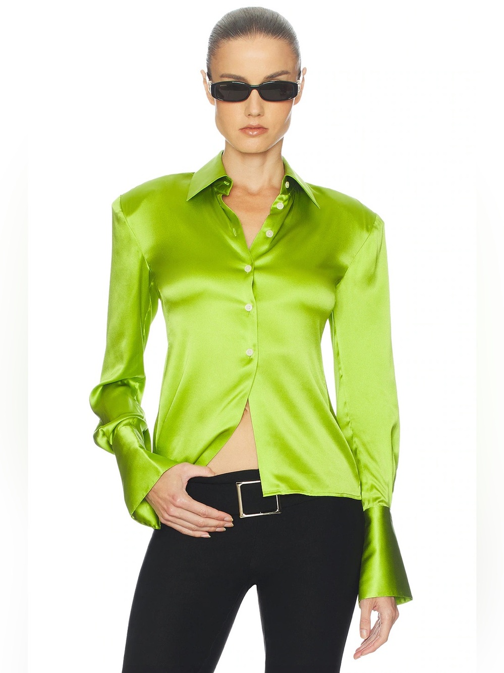 Helsa The Silk Charmeuse Shirt in Paradiso Green